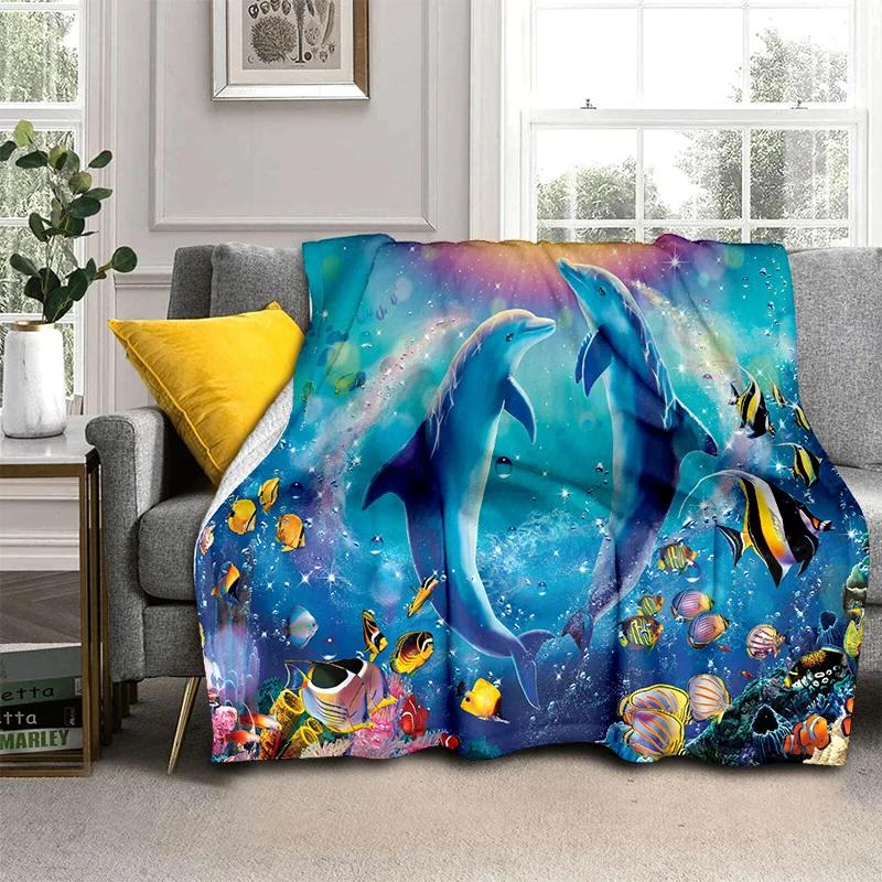 3D Underwater World Seabed Cartoon Blanket,Soft Throw Blanket for Home Bedroom Bed Sofa Picnic Travel Office Cover Blanket Kids