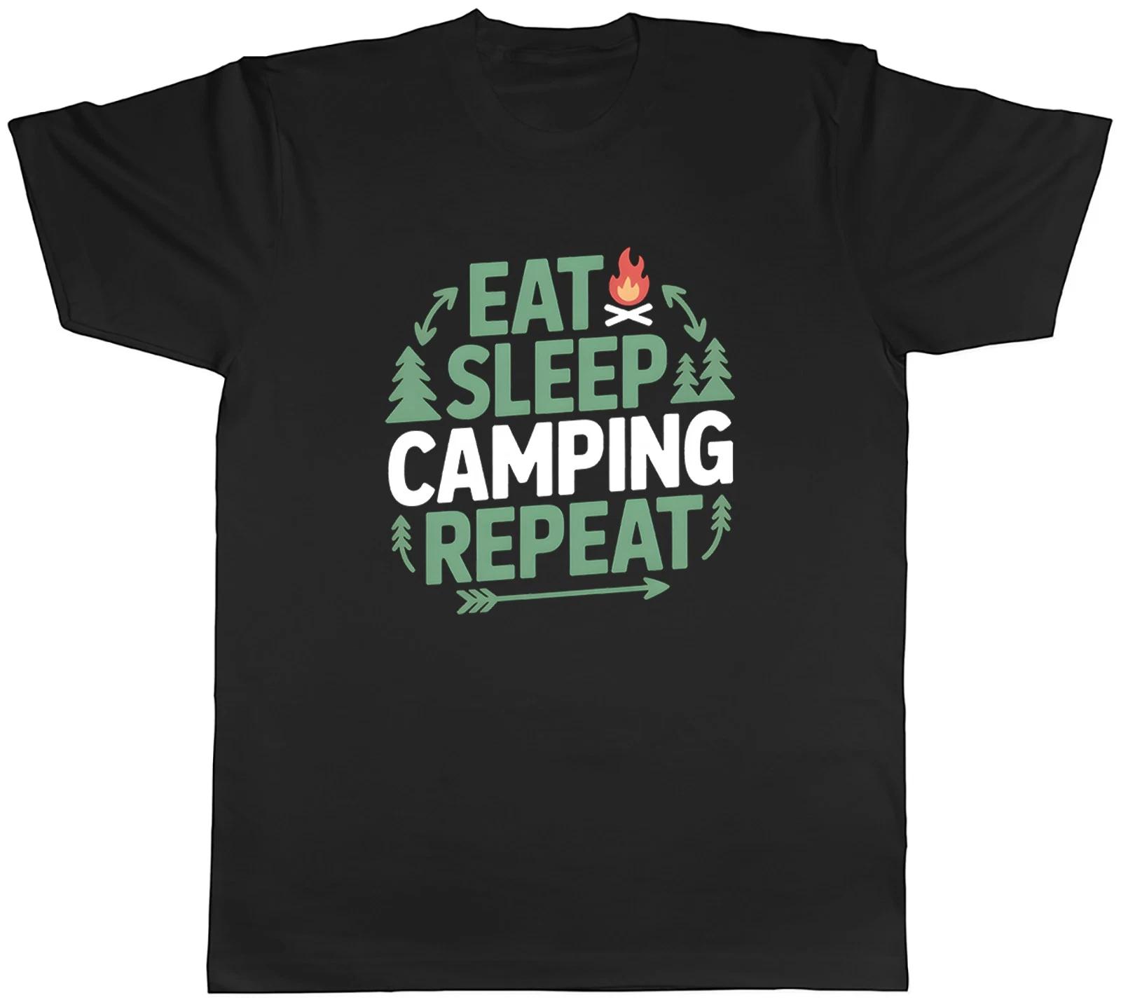 Eat Sleep Camping Repeat Camp Fire Outdoors Mens T-Shirt Tee Gift Top M