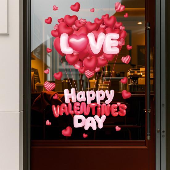 Valentine's Day Window Clings Decoration Red Pink Heart Stickers Reusable Static Decals for Home