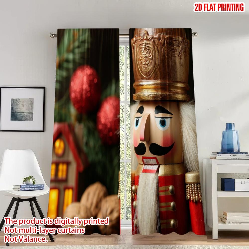 

Set Of 2 Flat Printing Fashionable Christmas Curtains Nutcracker Soldier Holiday Digital Printed Polyester Drapes Made W100*H70(CM)-Grommet top&2PCS