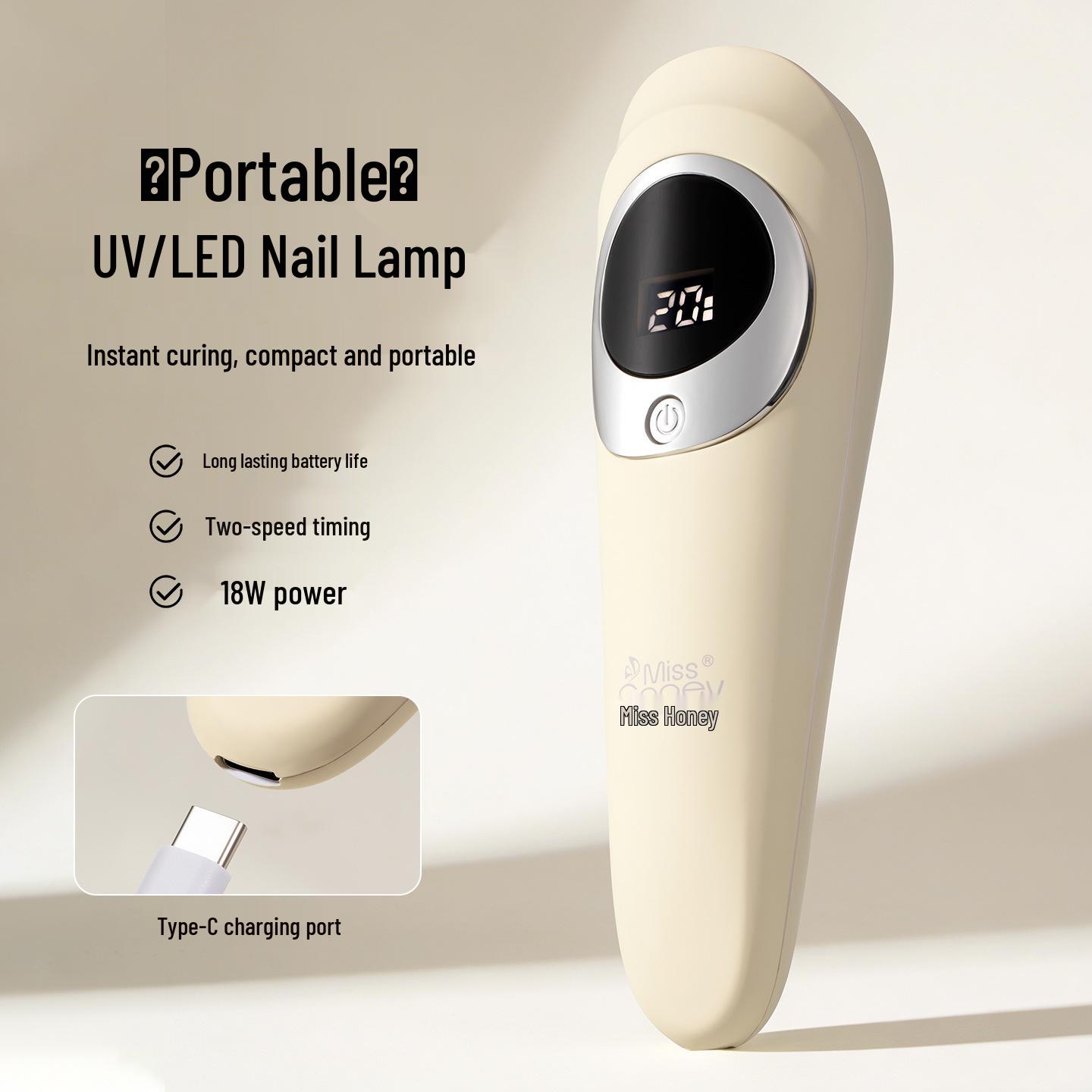 Miss Honey Portable Rechargeable Nail Lamp - Fast-Drying Handheld Phototherapy for Nail Art