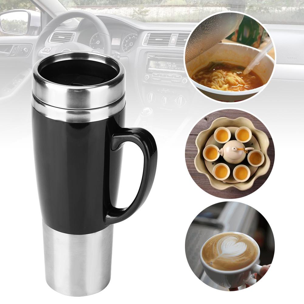 Car Electric Stainless Steel Heating Cup Coffee Tea Drinking Cup Mug Black for Winter Travel 12V