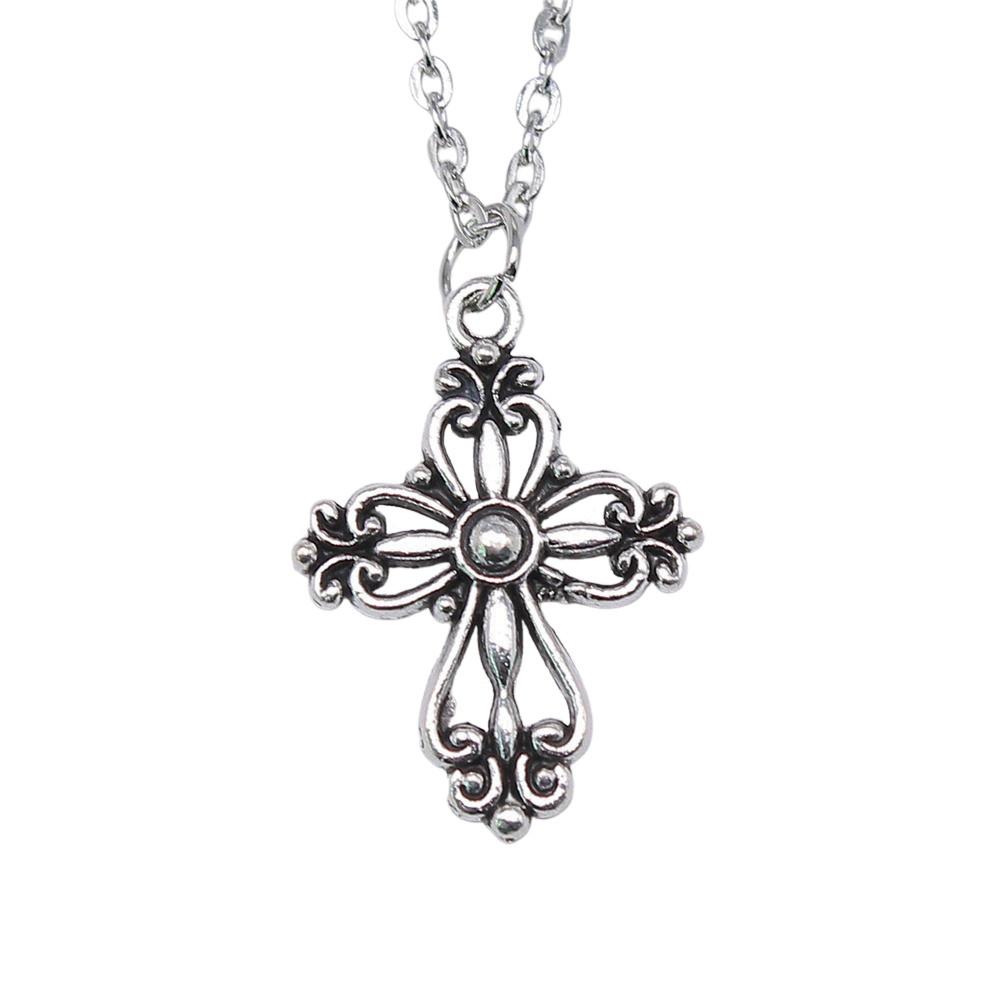 Pray Amulet Charm Necklace Cross Pendant Vintage Halloween Witchy Jewelry 43cm Chain