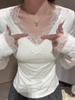Camisetas anchas de encaje sexys para mujer, camisetas lisas, lindas camisetas con escote en V profundo, camisetas de moda para dama