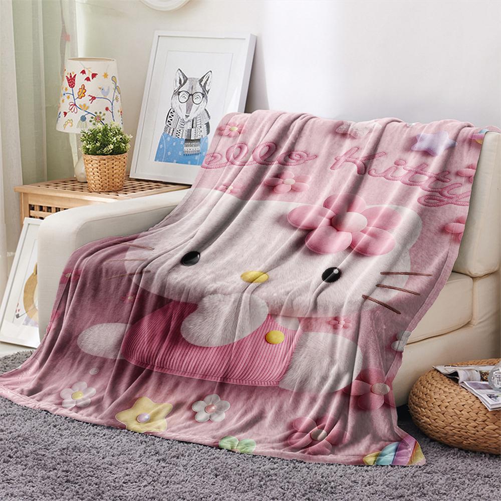 1PC Hello Kitty Pink Print Flannel Blanket, High Quality All Seasons, Home Decor, Warmth and Comfort, Perfect for Christmas Gifts