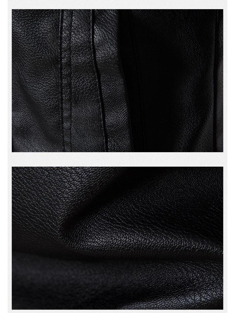 2023 Men's Lapel PU Leather Jacket - Thickened Velvet for Light Business Casual Autumn/Winter Wear
