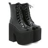 Fashion Buckle Strap Platform Boots Extreme High Heels Cool Punk Womens Mid Calf Boots Goth Shoes for Nightclub  Leather