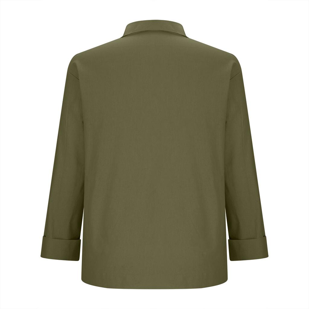 Damska Modna Jednolita Kolorystyka Luźna Kurtka Casual z Długim Rękawem i Kieszeniami Zapinana na Guziki