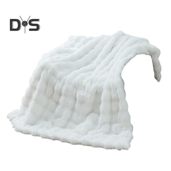 Winter Throw Blanket Thickened Fuzzy Plush Bubble Design Cozy Warm Quilt Bedroom Living Room Office Home Bed Sofa Faux Rabbit Fur Blanket