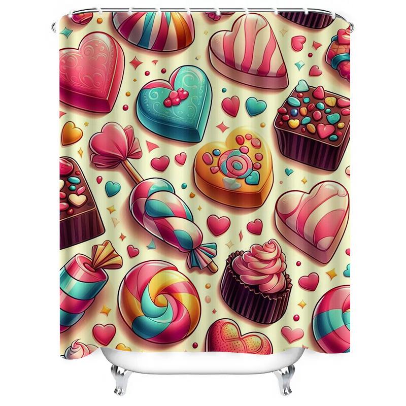 Cute Candy and Chocolate Design Waterproof Shower Curtain for Modern Bathroom Decor, Stylish and Durable, Perfect for Home