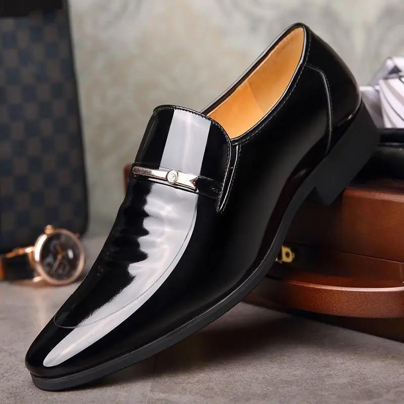 Bright Upper Men's Formal Shoes Patent Leather Spring Autumn Social Shoe Male Pointed Toe Gentleman New  Trend Party Style