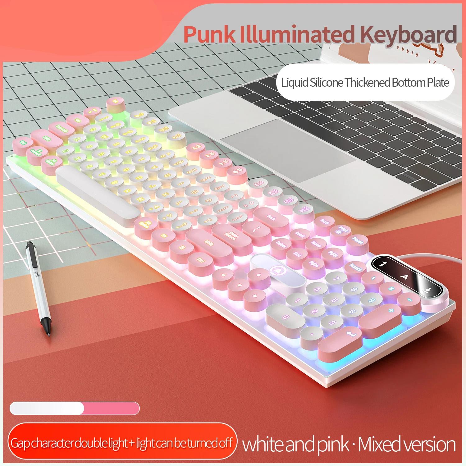 

Пишущая машинка, круглая, 104 клавиши, игровая клавиатура, проводная клавиатура, соответствующая цвету, с подсветкой, компьютерная периферия для киберспорта для настольного ноутбука