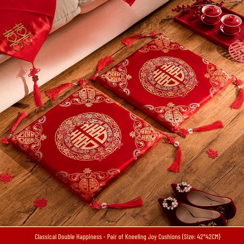 Red Wedding Kneeling Cushions for Bride and Groom Tea Ceremony Set