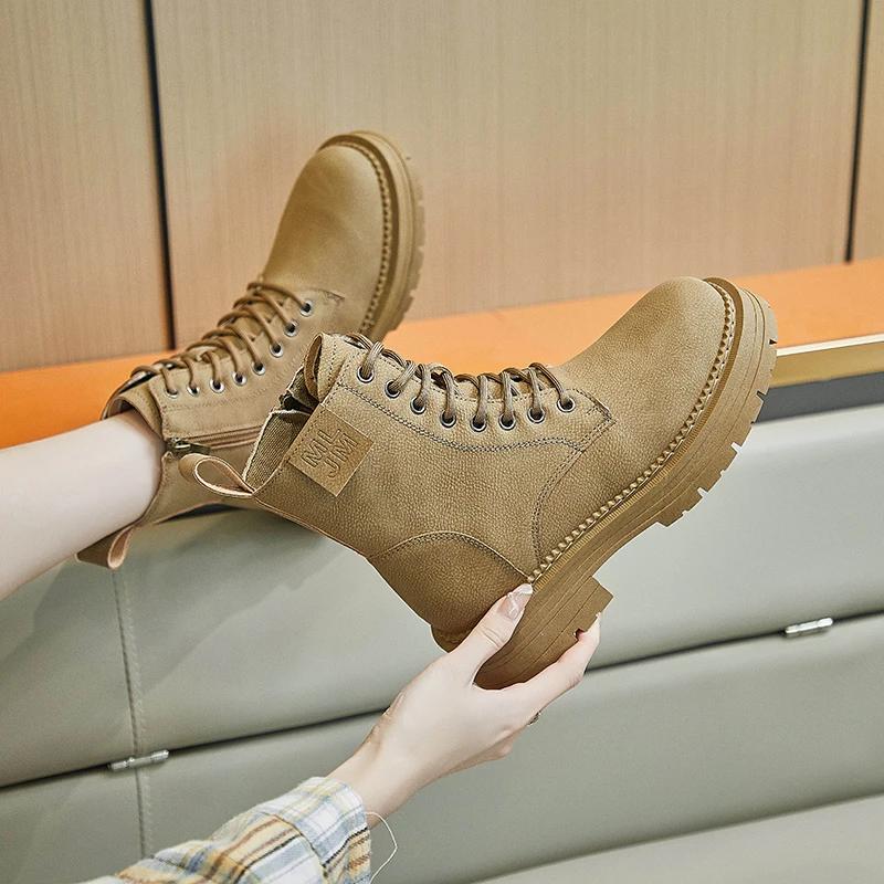 Boots Women New  Shoes Zipper Black Genuine Lolita Leather Ladies Autumn Rock Retro Winter Boots Genuine Leather Fur Boots-W