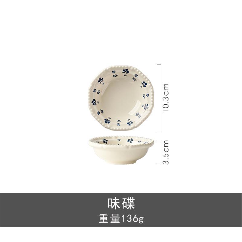 Retro Pearl-patterned Blue Cherry Blossom Ceramic Tableware,small Fresh Household High-quality Appearance Dinnerware Soup Bowls