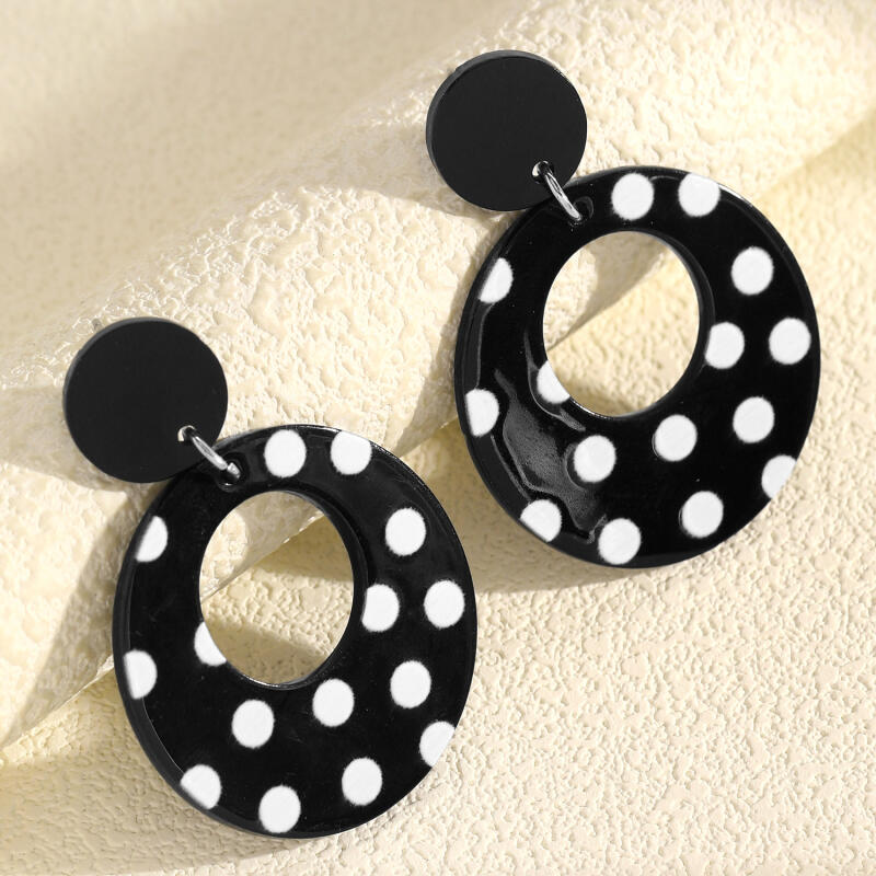 Black White Polka Dot Hollowed Out Large Circle Earrings for Women Fashion Exaggerated Acrylic Drop Earrings Jewelry Accessories