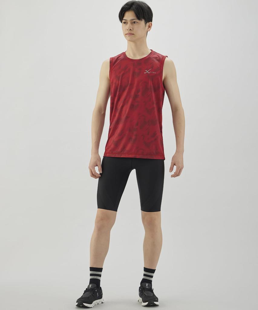 Lightweight Running Sleeveless Tank Top with and RE CW-X/Wacoal Men's Shirt, U-Neck, Moisture-Wicking Quick-Drying (Main Unit) DLO150, Men's