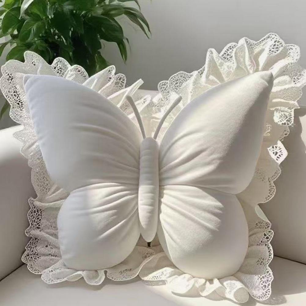Butterfly Pillow Velvet Butterfly Throw Pillow with Lace Trim Sofa Couch Car Pillow Home Decor Gift for Housewarming