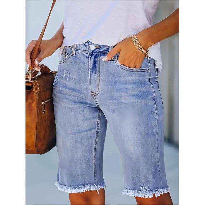 Women s Plus Size Washed Blue Denim Shorts - New Casual Style XL