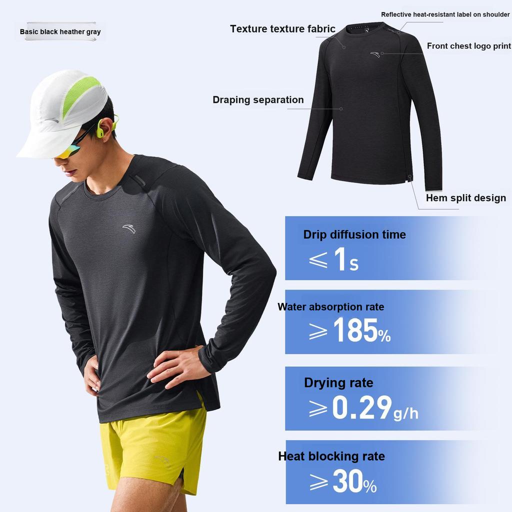 Anta Breathable Sun Protection Long Sleeve T-Shirt Men tops Black Gray 952635405-2