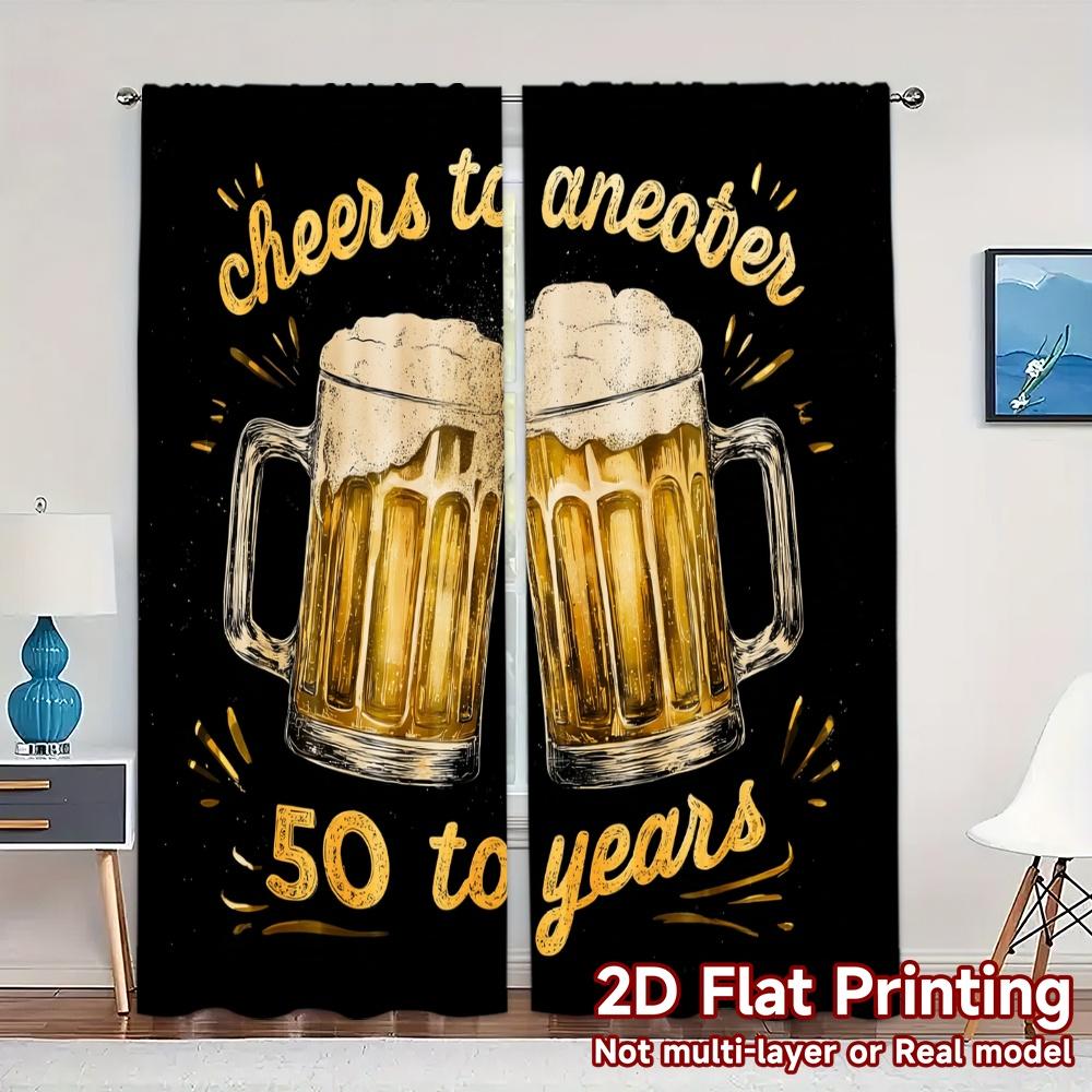 

Set Of 2 Flat Printing Curtains Without Rod Golden Cheers Pattern Popular Polyester Easy Install All Curtain W100*H70(CM)-Hooks&1PCS