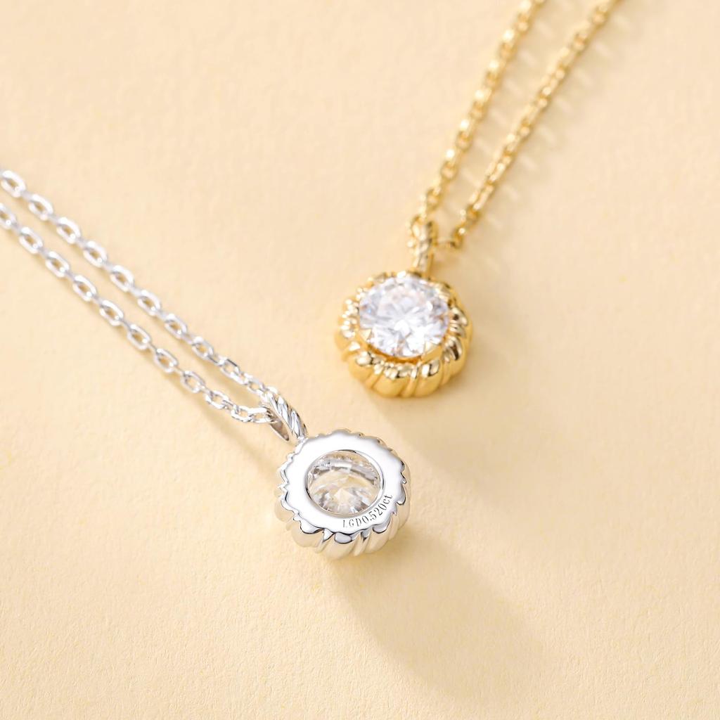 Diamond Necklace Single Sterling Silver Twisted Gold Birthday Gift Wrapping Included [FANCIME] Women's "Sun Dew" - 0.3ct Diamond, 925, Design,