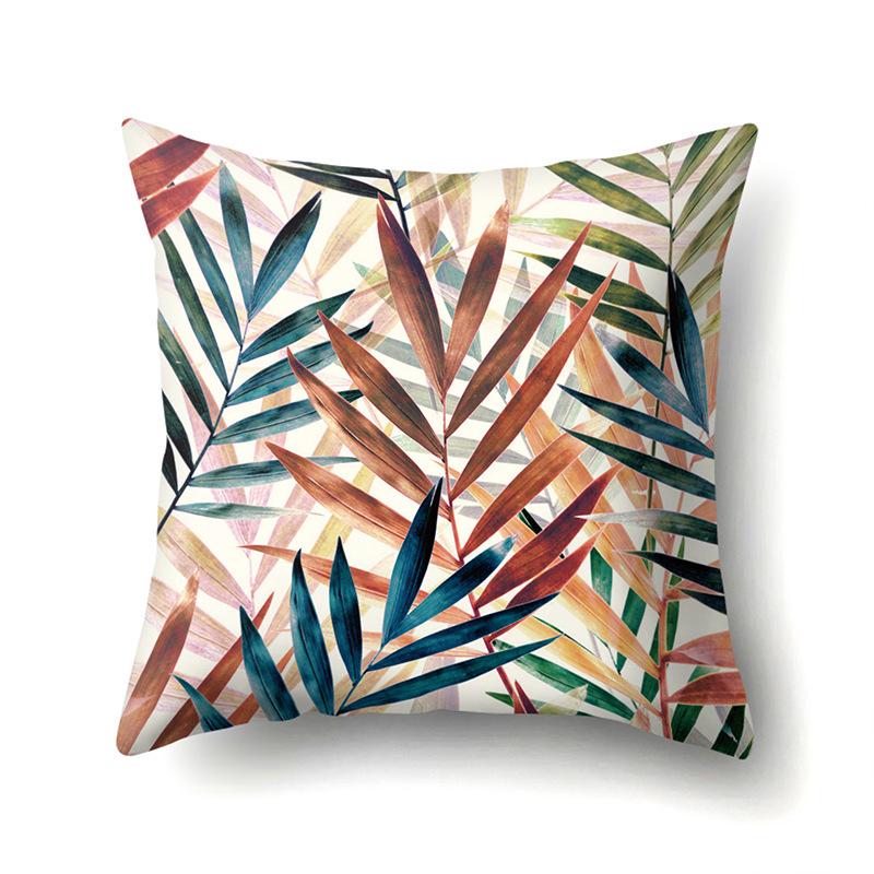 Polyester Pillow Case Nordic Ins Style Plant Flower Print Peach Leather Velvet Cushion Cover Car Waist Cushion Cover