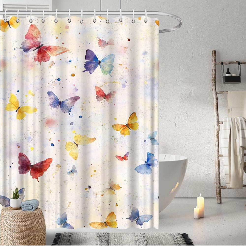 

Butterfly Shower Curtain - Vibrant Butterfly & Watercolor Splatter Art, Fade-Resistant Polyester, Rustic Modern Bath Decor 90X180cm