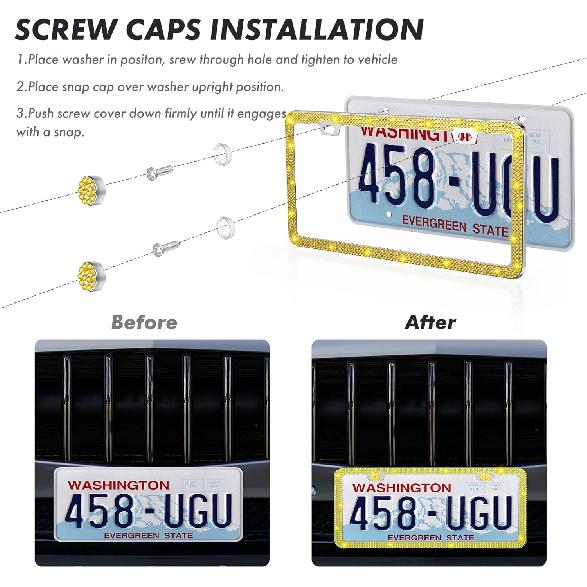 SHARE&CARE Bling License Plate Frame, Crystal License Plate Cover, Car License Plate Holder With Rhinestone Crystal Diamond Screw Set - 1 Pack