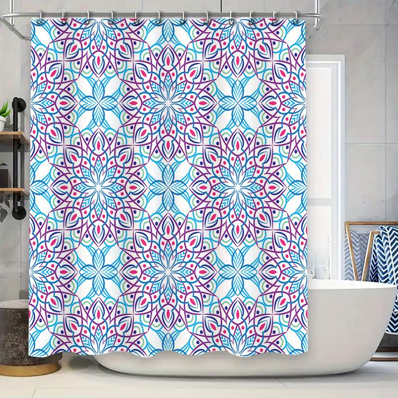 Geometric Pattern Shower Curtain Decorative Waterproof Home Bathroom Decoration White Gold 90x180cm