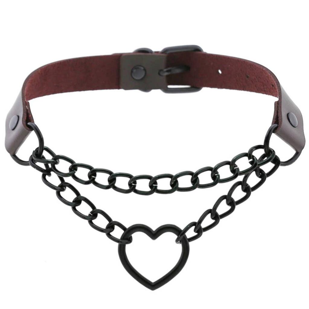 Environmentally Friendly PU Leather European and American Harajuku Peach Heart Black Chain Collar Necklace Trendy Love Collar Neck Collarbone Chain