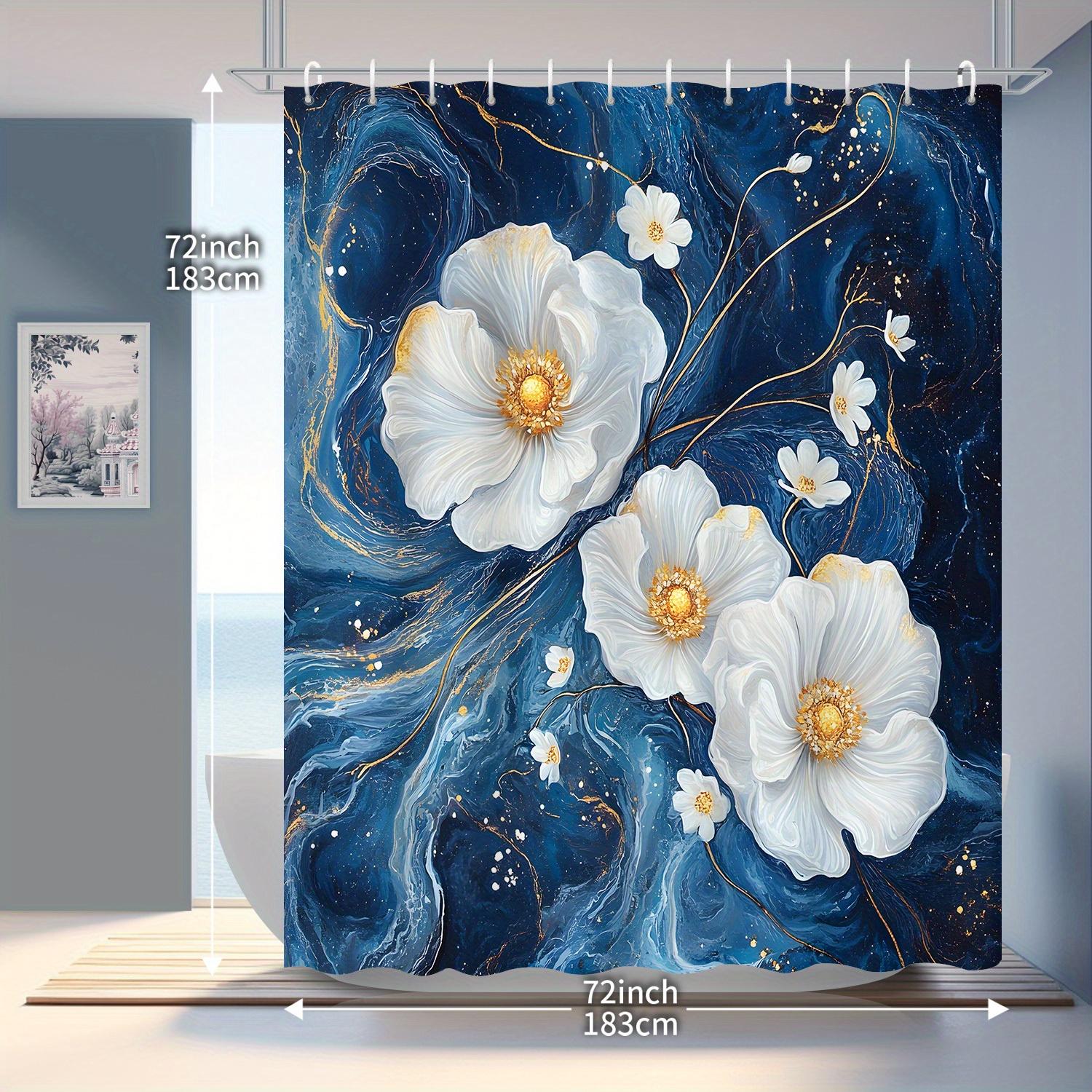 

1Pc Watercolor Chinese White Floral Plant Shower Curtain – Includes 12 Hooks, Stylish Bathroom Decor W60H190(CM)-1 Pcs