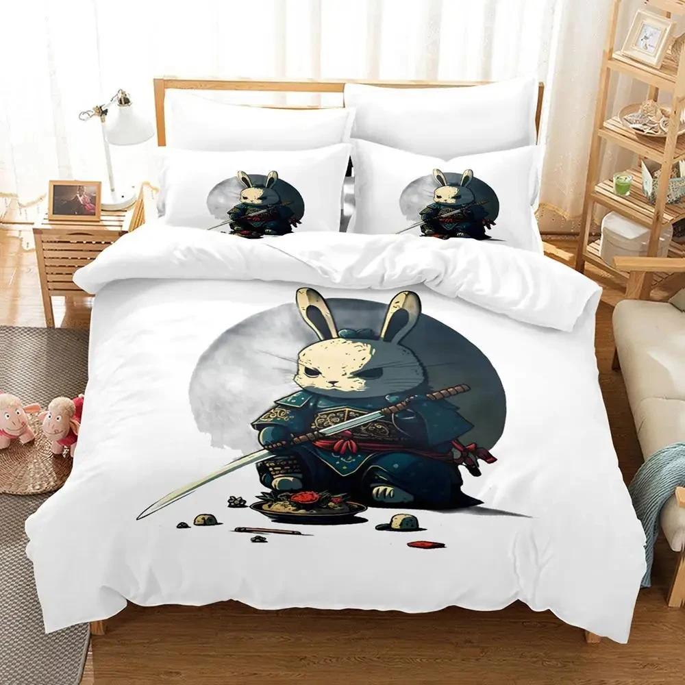 Anime Samurai Rabbit Bedding Set Boys Girls Twin Queen Size Duvet Cover Pillowcase Bed Kids Adult Fashion Home Textileextile