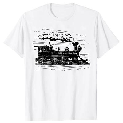 Steam Train Engineer Railway Graphic Unisexs Cotton TShirt Short Sleeve