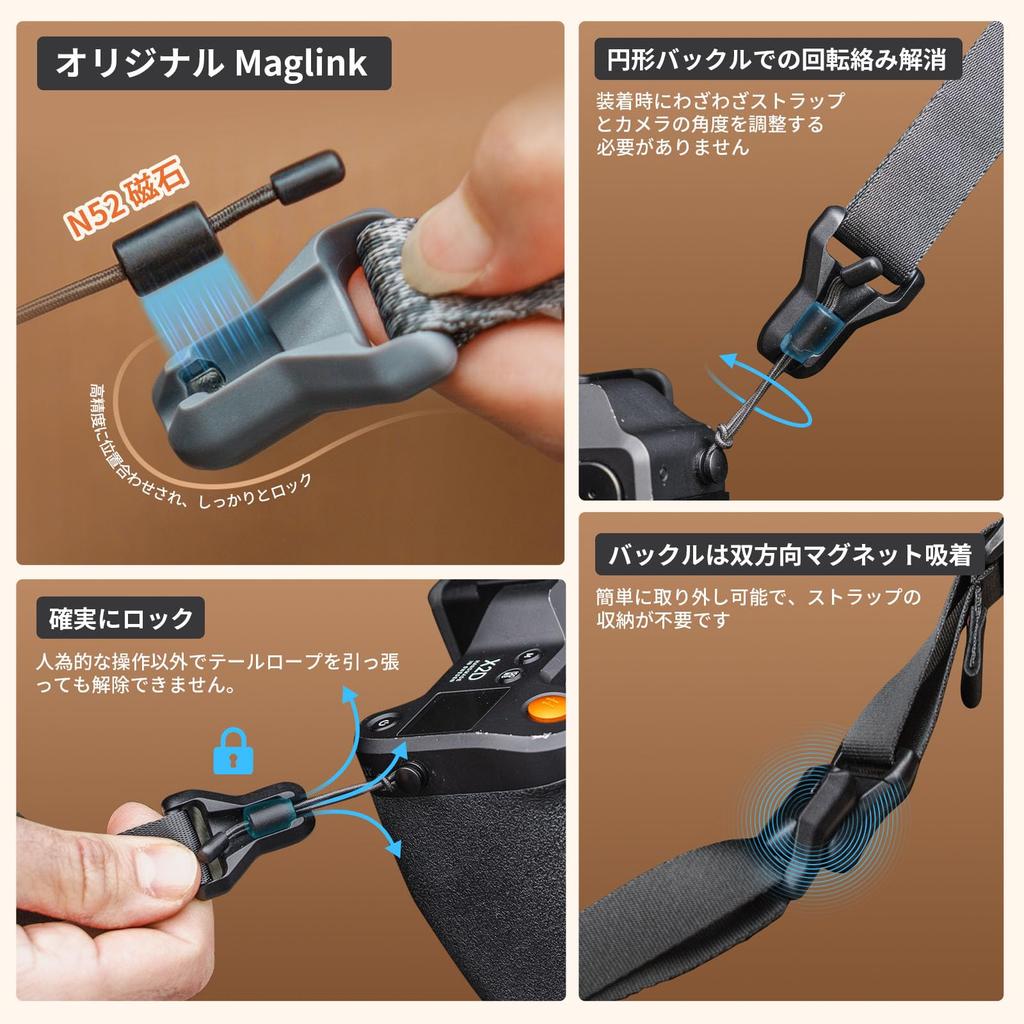 Ulanji Falcam Camera Shoulder Strap with Maglink Quick Adjustable Length from 950mm to 60kg Load Leather and Nylon 36mm for Mirrorless and SLR Classic