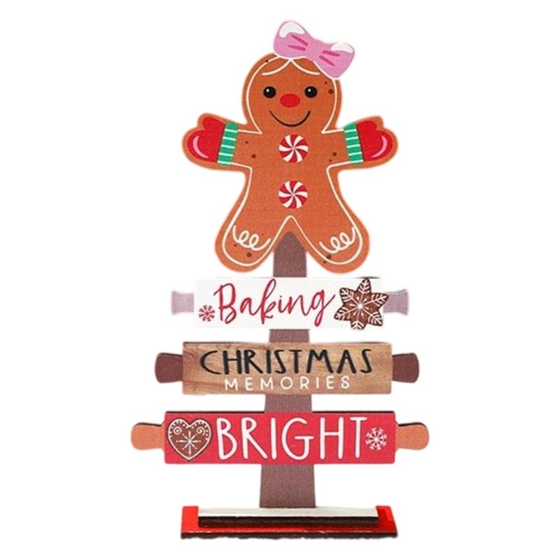 Wooden Gingerbreads Figurine Christmas Tree Decoration For Family Celebration And Kids Room Handmade Ornament