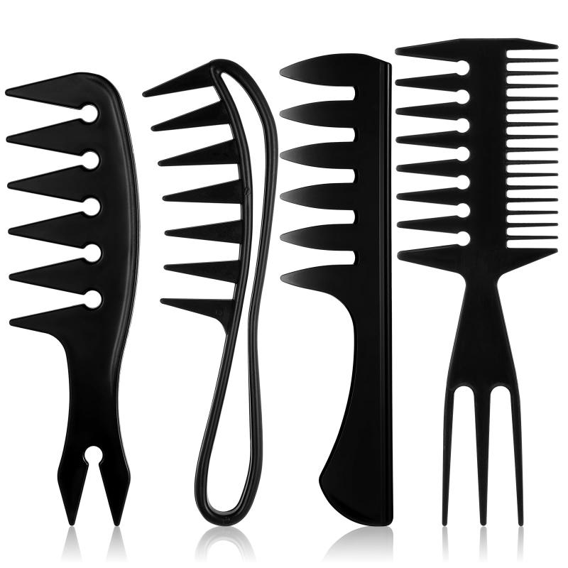 4 PCS Professional Men Grooming Comb Set Anti-static Wide Tooth Comb Hair Pick for Salon Barber Home Use