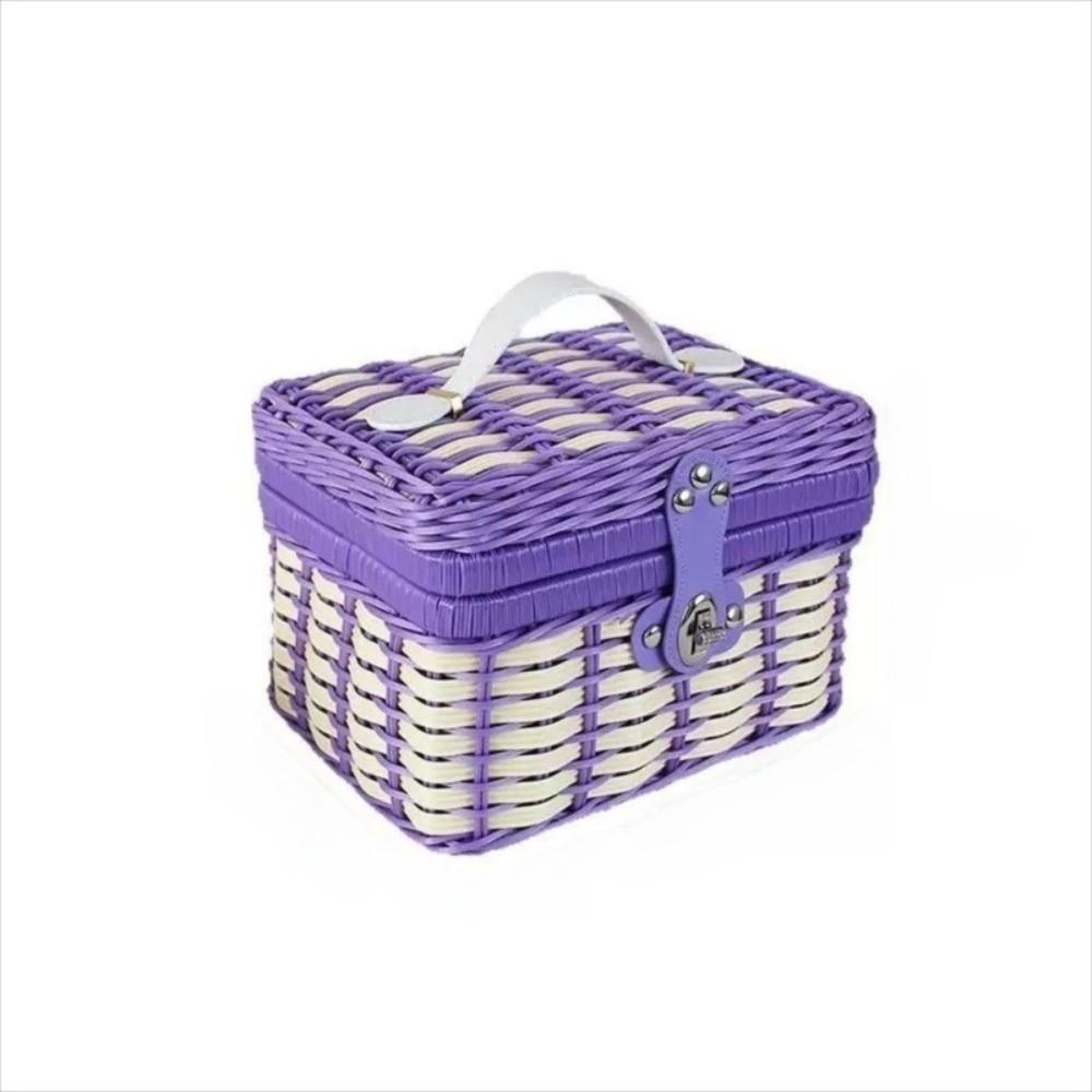 New Rattan Woven Hand-held Basket Portable with Lid Storage Basket Packaging Box for Wedding Gifts and Holiday Packaging
