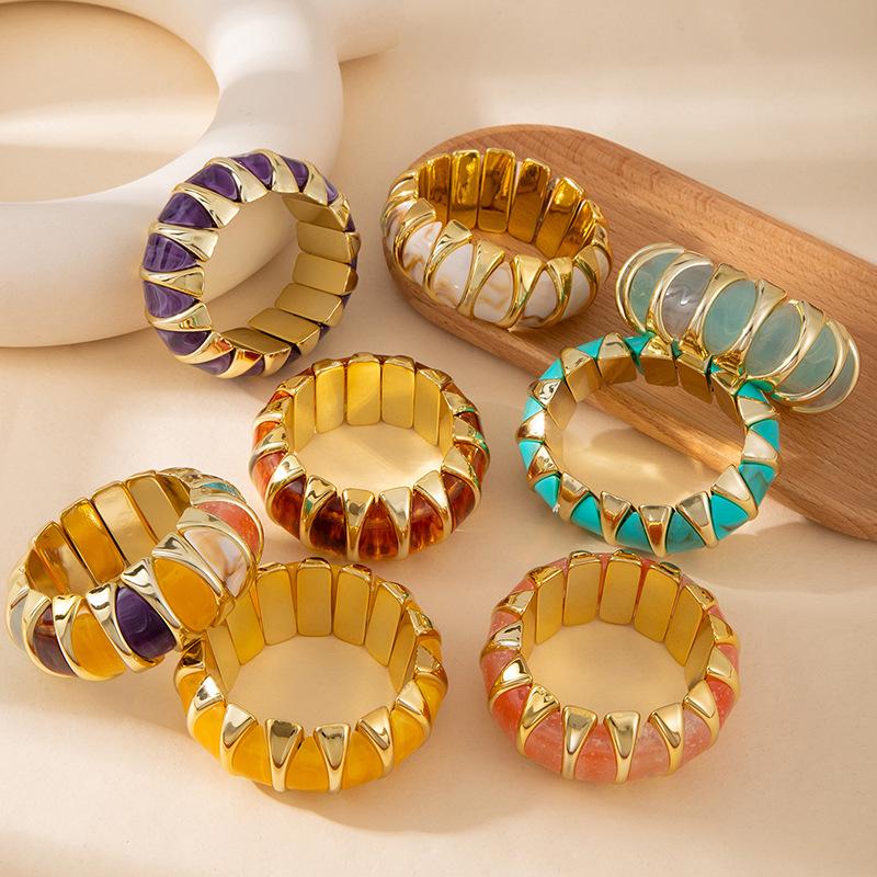 Color Smudged Acrylic Splicing Beaded Elastic Bracelet Exaggerated Bracelet Personalized High-End Jewelry