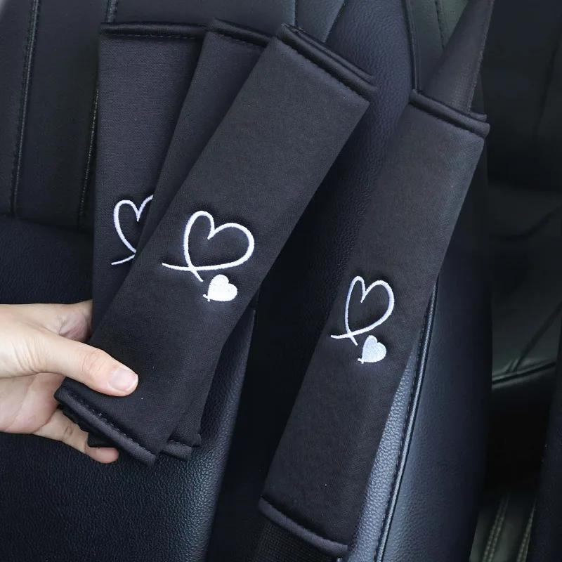 Cute Heart Seat Belt Cover Shoulder Pad for Women Girl Comfortable Shoulder Protector Universal Car Accessories with Embroidery