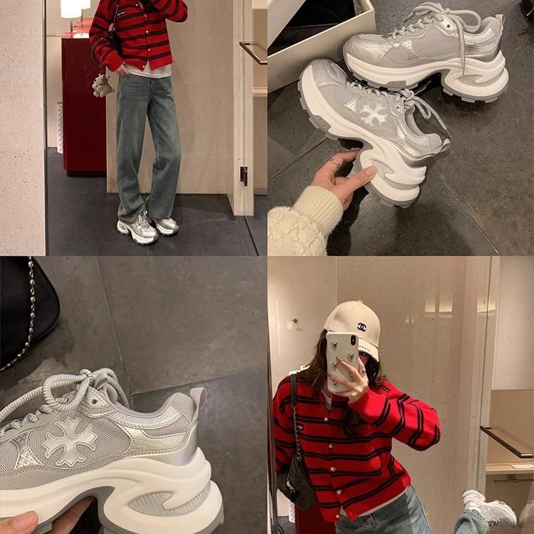[Youshilai] 2025 new trend cross flower platform casual sports shoes women's height-increasing dad shoes running shoes