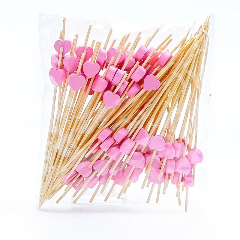 100 Pcs/12cm Disposable Fruit Pick Creative Handmade Heart Shape Bead Appetizer Picks Fruit Toothpicks Party Supplies Toothpick