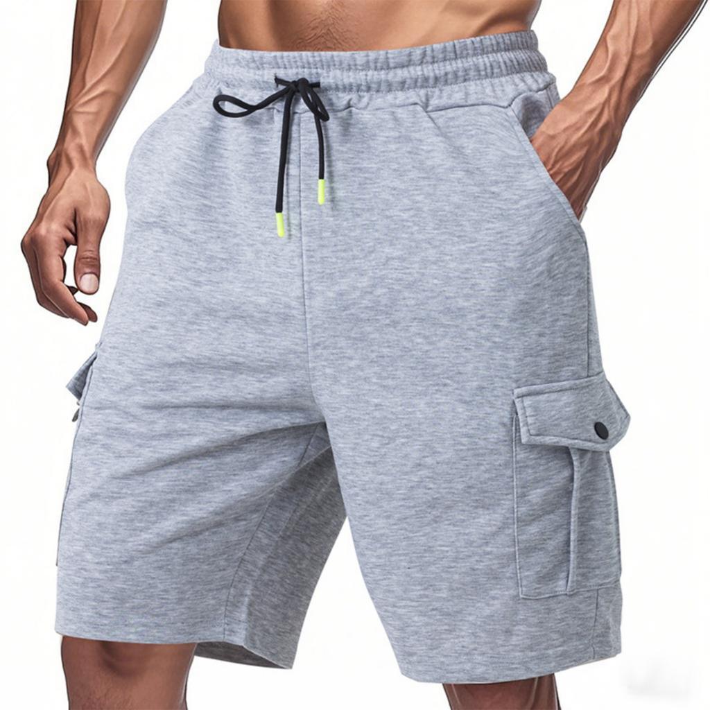 Men's Casual -color Sportswear Shorts, Men's Multi-pocket Drawstring Shorts
