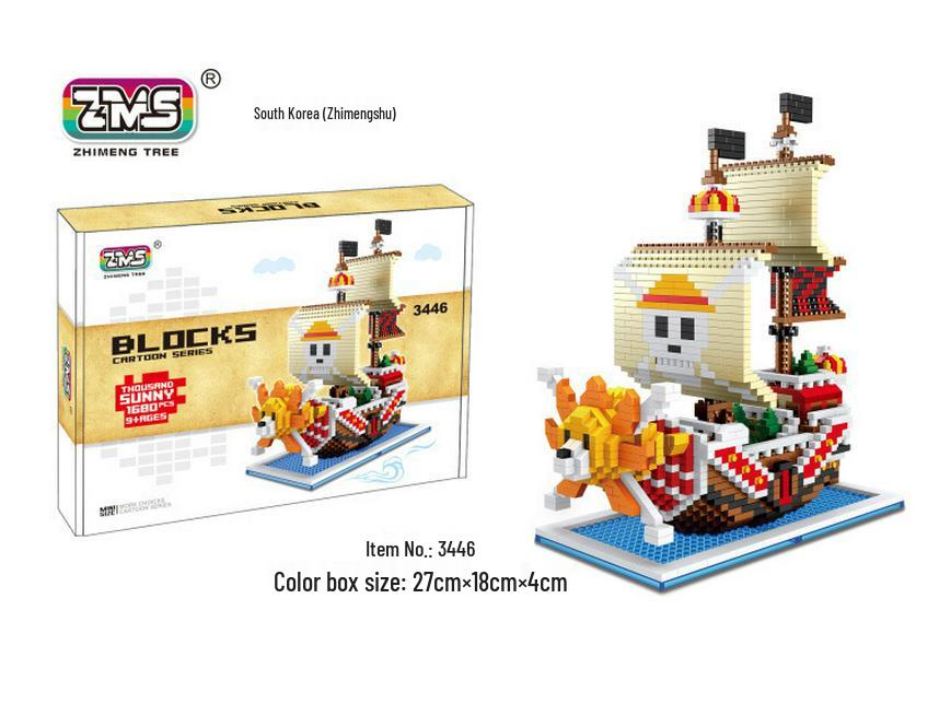 Zhi Meng Shu Small Particle Building Blocks Pirate Ship - Children's Assembled Educational Toy, Desktop Ornament