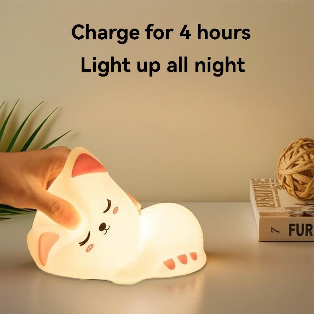 Soft Silicone Cat Seven Colors LED Night Lights USB Rechargeable Children Baby Kids Floor Lamp Creative Cartoon Room Decor Light