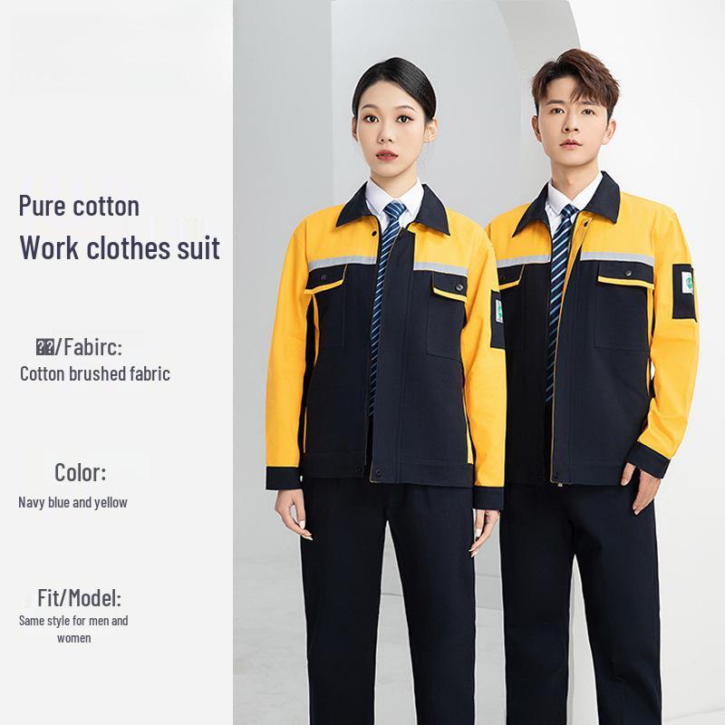 Men's Heavy-Duty Cotton Workwear Set - Long Sleeve, Wear-Resistant, Ideal for Auto Repair and Workshop Use