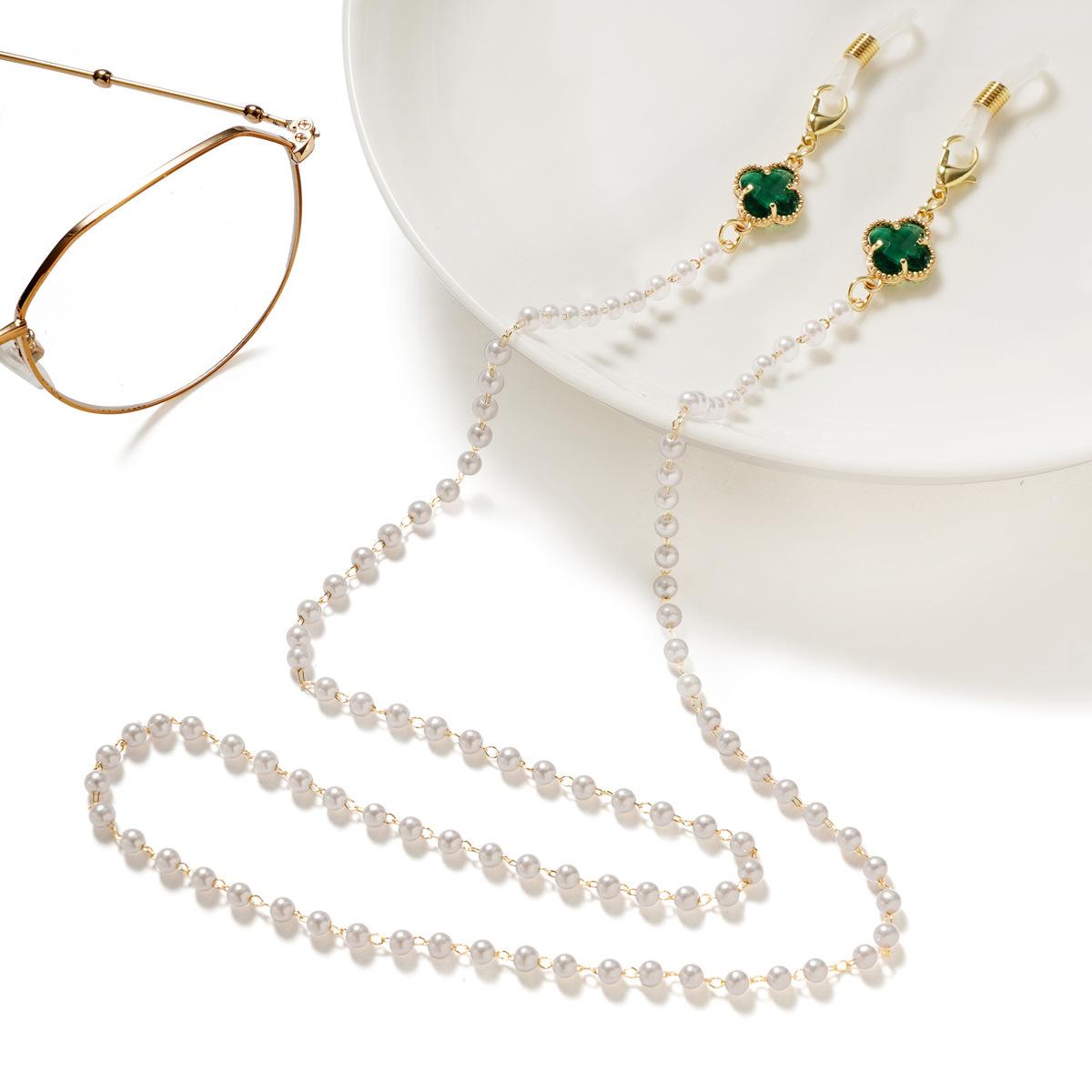 

Simple Glasses Chain Glass Pearl Sunglasses Lanyard, Personalized Popular Four-Leaf Clover Mask Chain For Men And Women