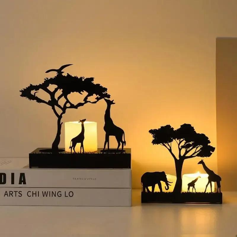 Elk Elephant Candlestick Christmas Ornaments Candle Holders Desktop Decor Animal Silhouette Tealight Home Festival Decoration