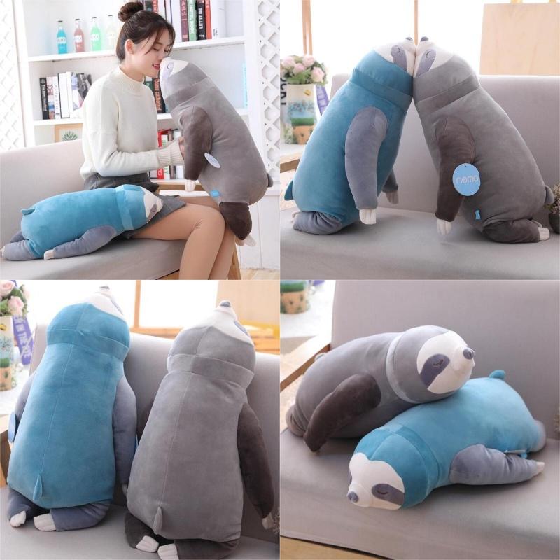 Adorable Sloth Plush Toy Pillow For Kids And Girls Short Plush And Pp Cotton Stuffed Blue And Grey