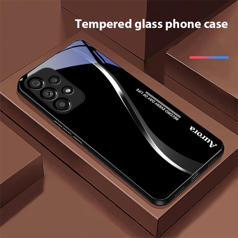 Two Tone Stripes For Samsung Galaxy S 8 9 10 20 Plus 21 FE 22 23 24 Ultra S7 Edge Black Tempered Glass Phone Case Hard Shell